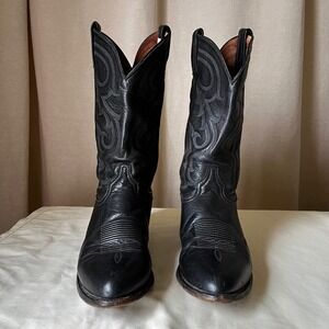Tony Lama Black Leather Western Cowboy Boots Men's 11D Made in USA